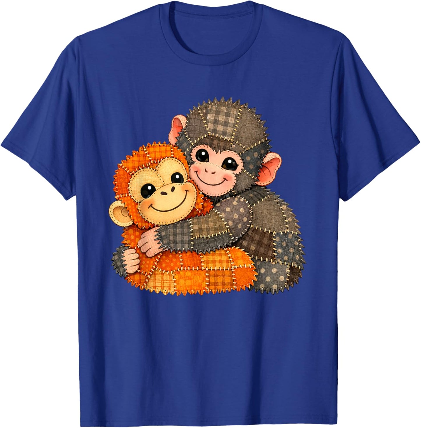 Cute Baby Monkey Plush Hugging Mother Animal Art Emotional T-Shirt - T-Shirt | Royal