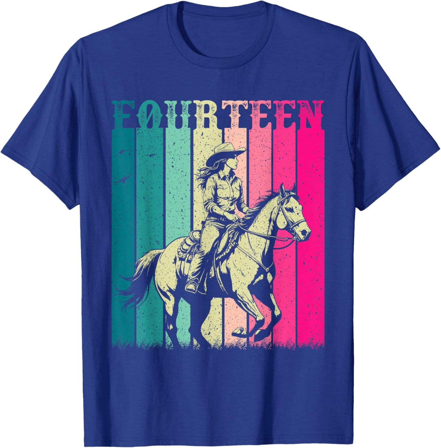 Cowgirl 14th Birthday Girls 14 Year Old Western Rodeo Party T-Shirt - T-Shirt | Royal
