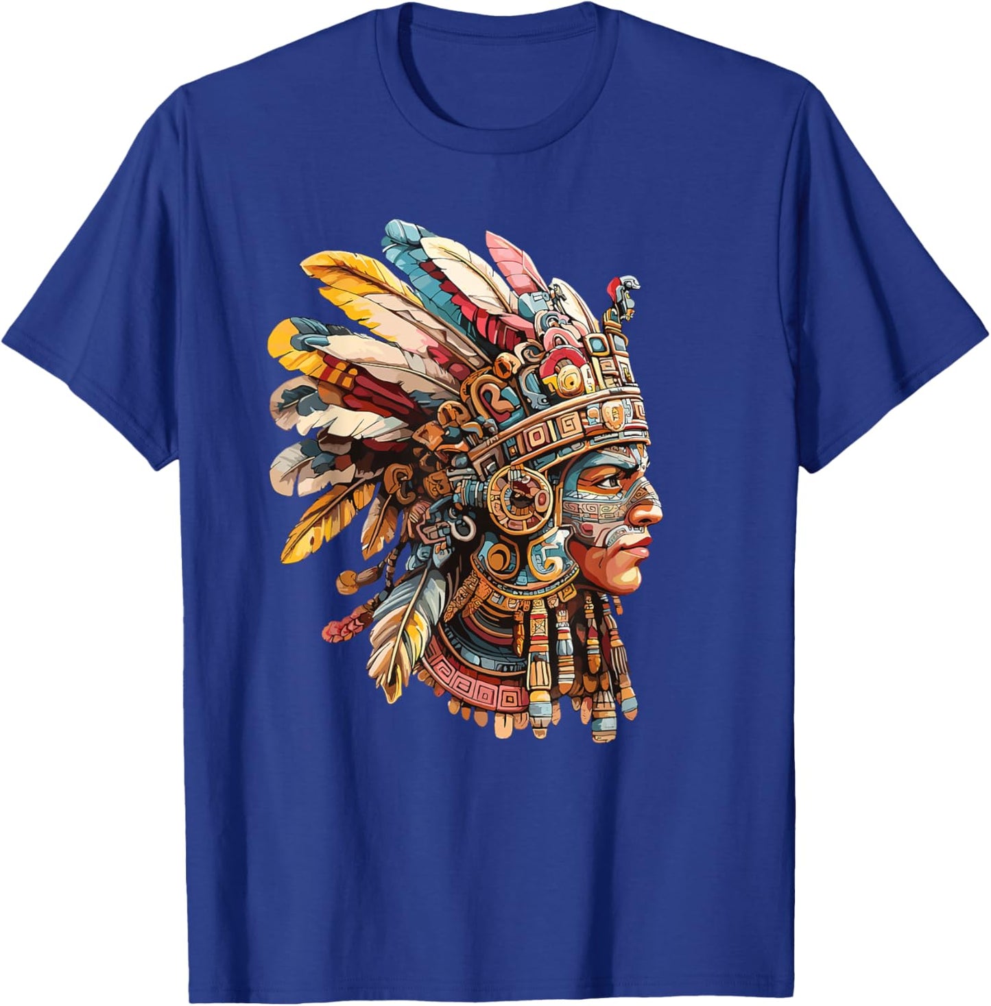 Vibrant Aztec Warrior Tribal Headgear T-Shirt - T-Shirt | Royal