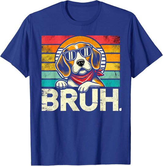 Bruh Retro Vintage 80s Dog Sunglasses BRUH Funny Bruh Beagle T-Shirt - T-Shirt | Royal
