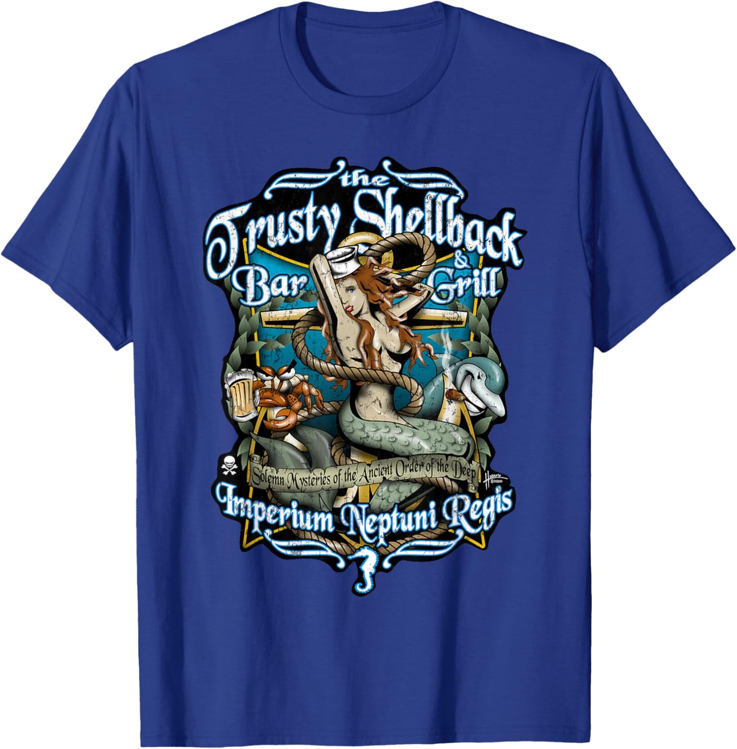 Shellback Bar and Grill Equator Crossing Design T-Shirt - T-Shirt | Royal
