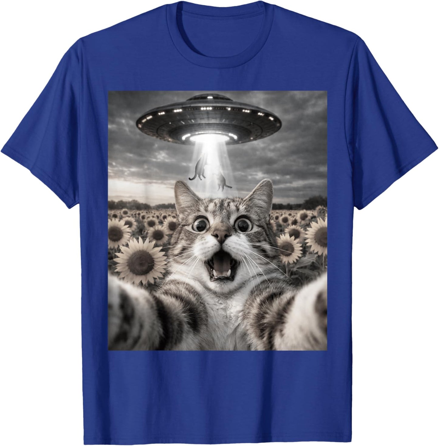 Funny Cat Selfie UFO Alien Animal Meme Women Kids T-Shirt - T-Shirt | Royal
