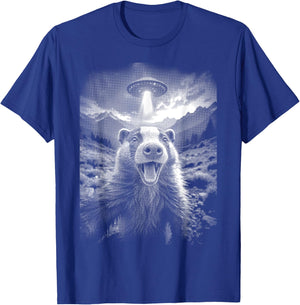 UFO Selfie Photo Funny Badger Flying Saucer Meet Alien , Black, S T-Shirt - T-Shirt | Royal