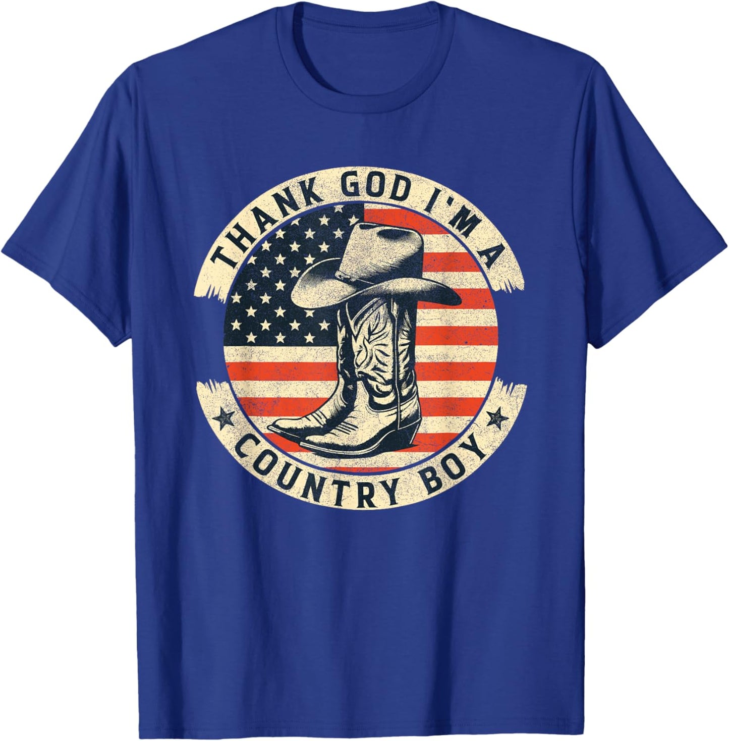 Thank God I'm A Country Music Boy Cowboy Western Retro T-Shirt - T-Shirt | Royal