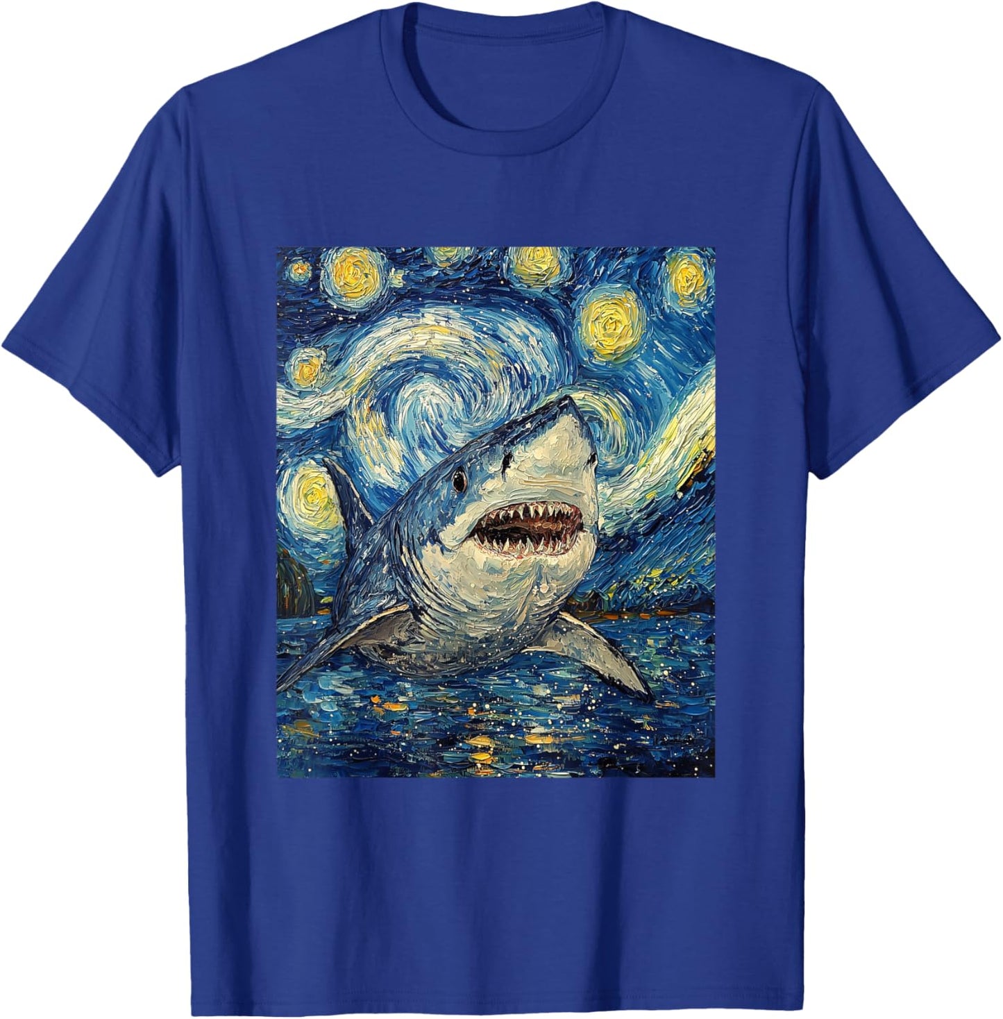 Funny Shark - Van Gogh Style - Starry Night T-Shirt - T-Shirt | Royal