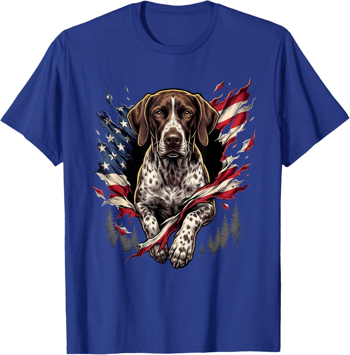 German Shorthaired Pointer American Flag GSP 4th of July T-Shirt - T-Shirt | Royal