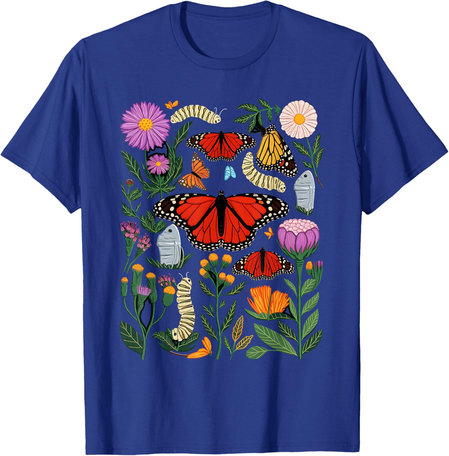 Monarch Butterfly Lover Life Cycle Metamorphosis Caterpillar T-Shirt - T-Shirt | Royal