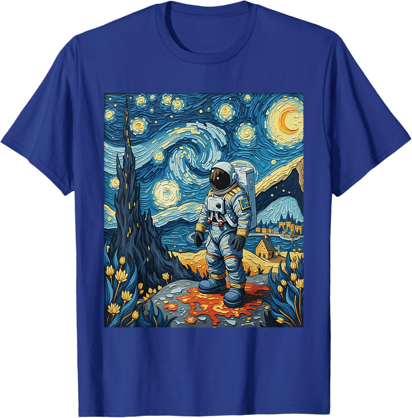 Van Gogh Inspired Cosmic Space Explorer Astronaut Dreamer T-Shirt - T-Shirt | Royal