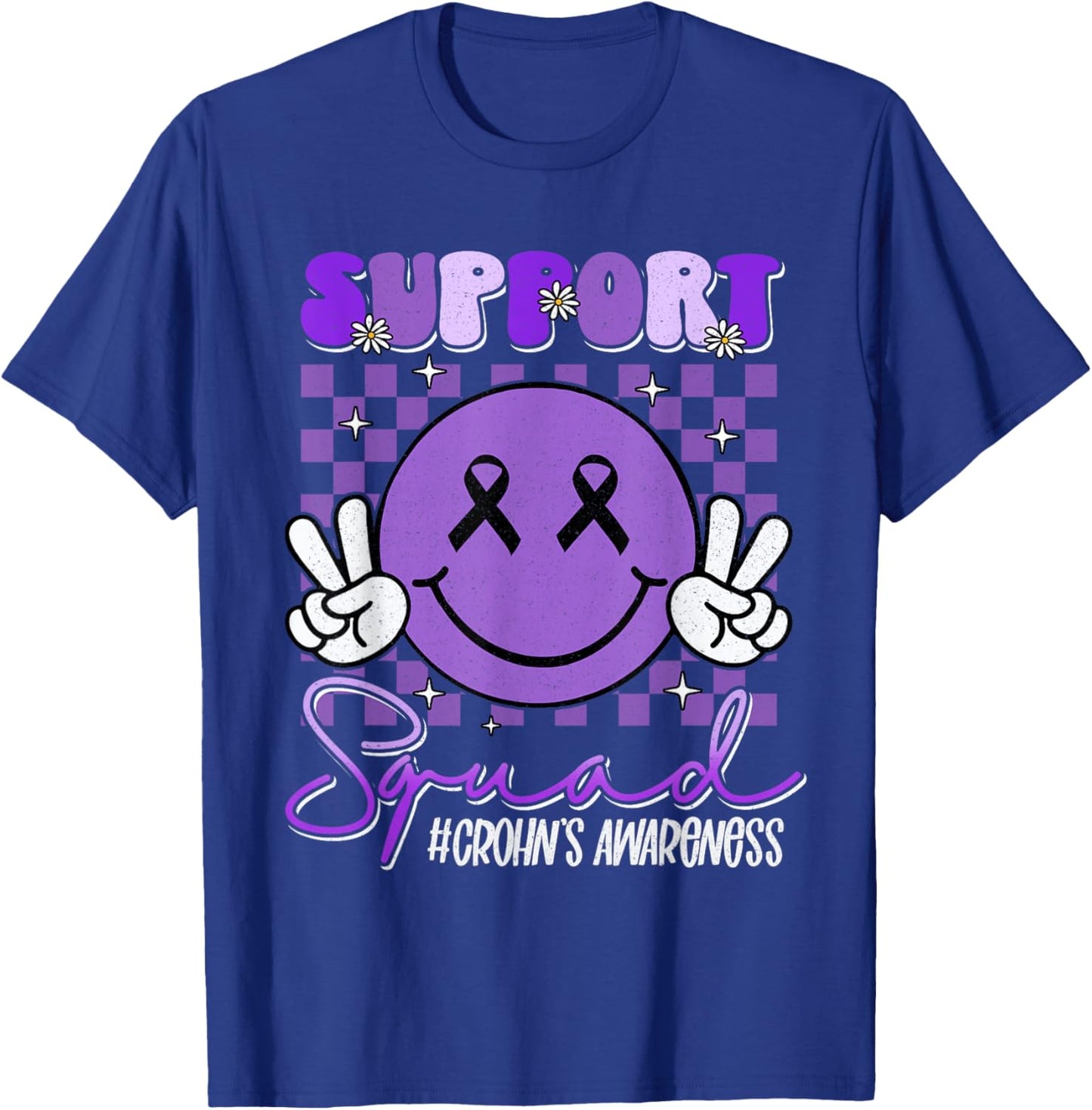 Crohns Disease Smile Face Support Purple Crohn's Awareness T-Shirt - T-Shirt | Royal