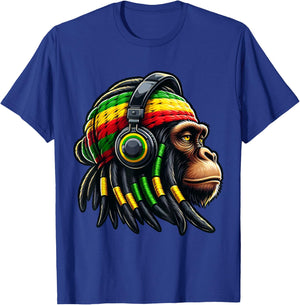Jamaica Roots Reggae Chimpanzee Rastafari Monkey T-Shirt - T-Shirt | Royal