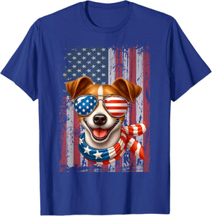 Jack Russell Terrier Dog Lover US Flag 4th Of July Patriotic T-Shirt - T-Shirt | Royal