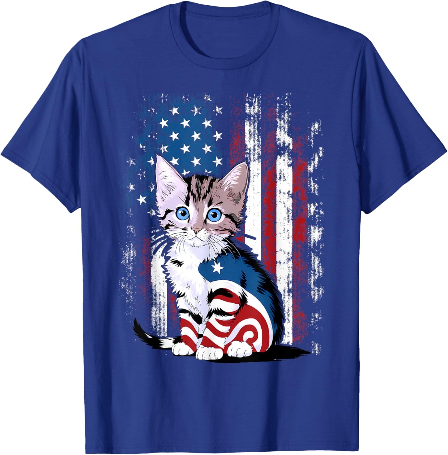 Memorial Day Cat Funny Kitten 4th of July Patriotic Usa Flag T-Shirt - T-Shirt | Royal
