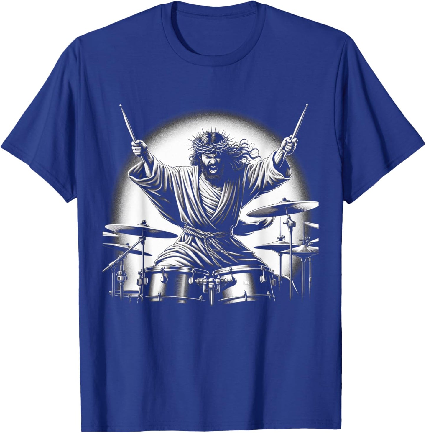 Drummer Rock Jesus Drumming T-Shirt - T-Shirt | Royal