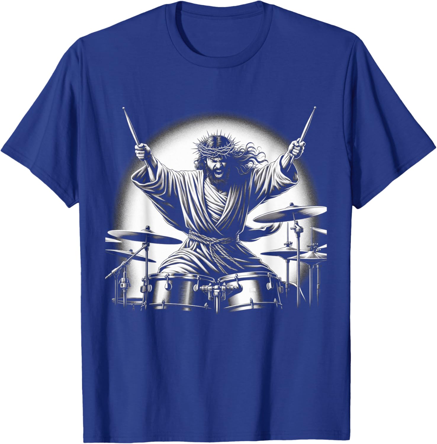 Drummer Rock Jesus Drumming T-Shirt - T-Shirt | Royal
