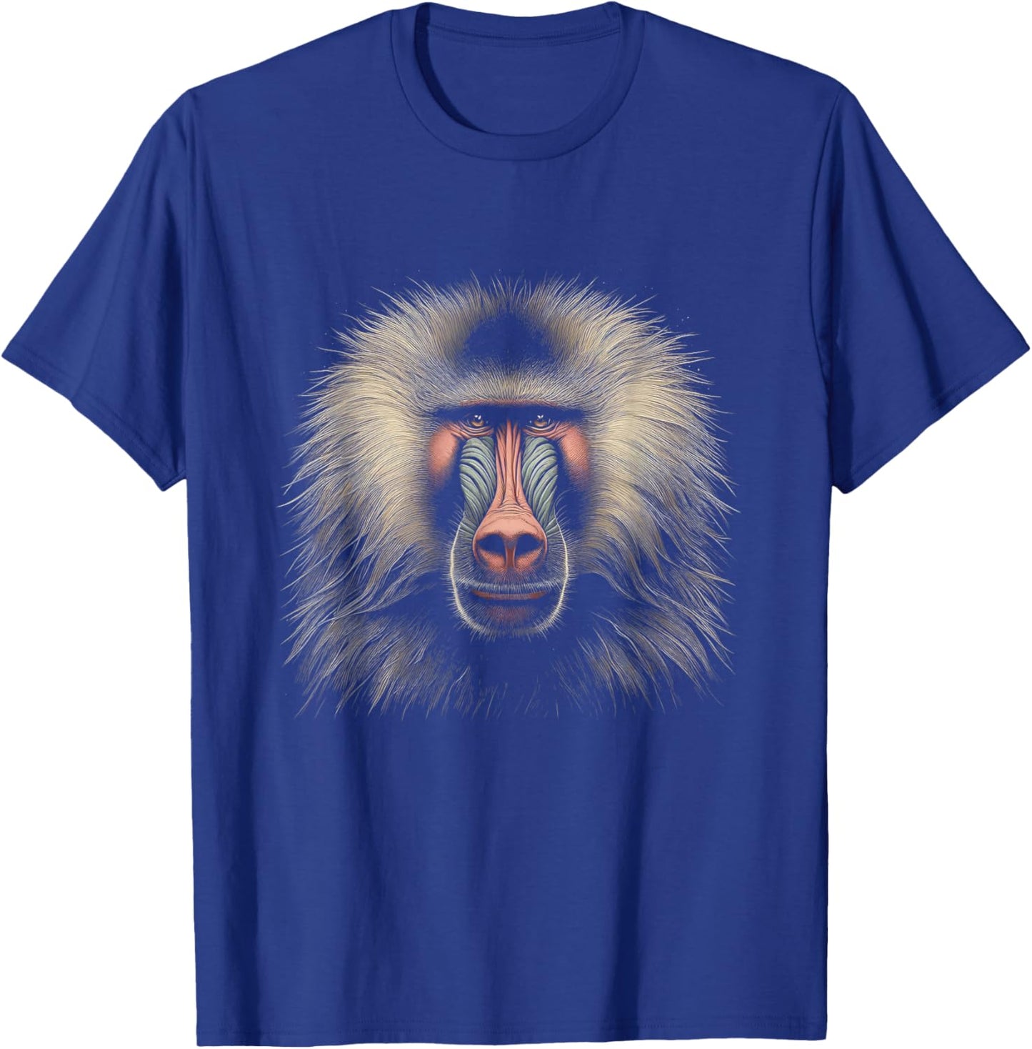 Mandrill Baboon Head Graphic Artwork Design T-Shirt - T-Shirt | Royal
