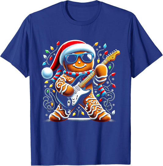 Rock Guitar Gingerbread Playing Guitar -Funny Christmas Xmas T-Shirt - T-Shirt | Royal