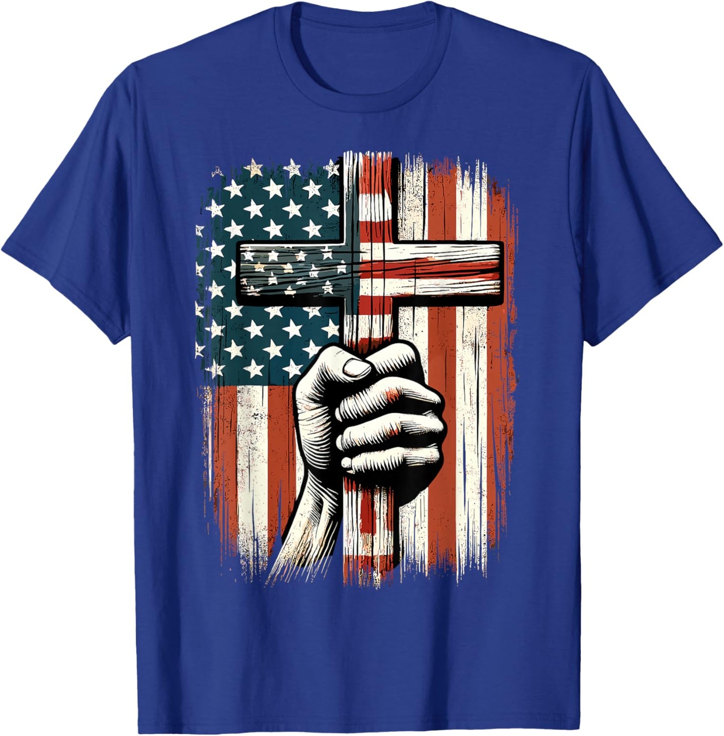 American USA Flag Christian Cross Jesus 4th of July T-Shirt - T-Shirt | Royal