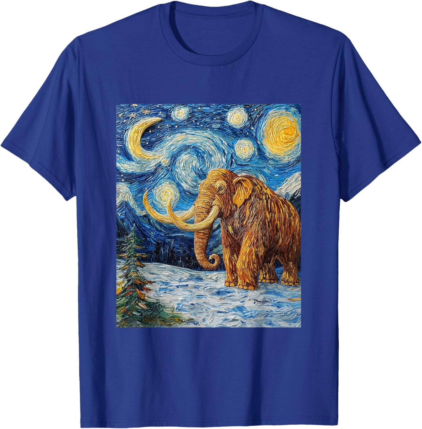 Woolly Mammoth Ice Age - Van Gogh Style - Starry Night T-Shirt - T-Shirt | Royal