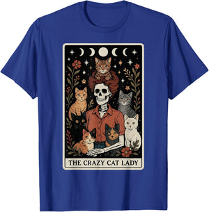 The Crazy Cat Lady Cat Skeleton Tarot Card Moon Witch T-Shirt - T-Shirt | Royal