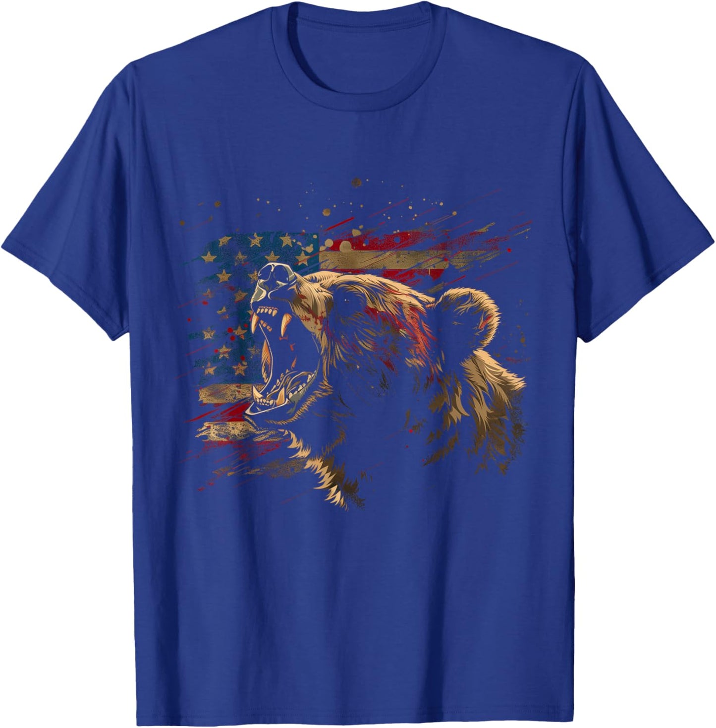 Bear American Flag USA Patriotic Grizzly Bear Lover T-Shirt - T-Shirt | Royal