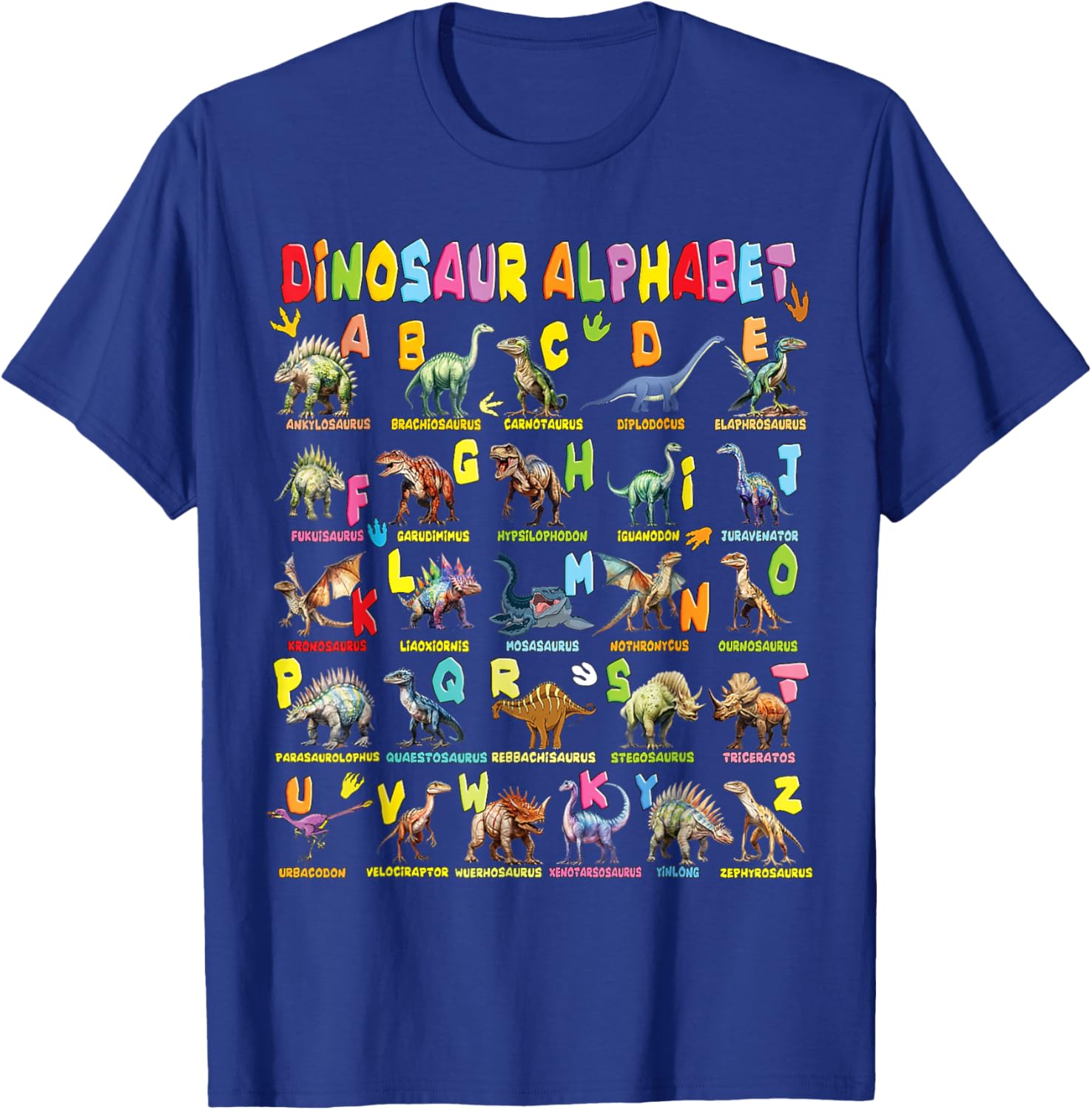 Types of Dinosaurs Alphabet A-Z ABC Dino Boys Kids Girls T-Shirt - T-Shirt | Royal