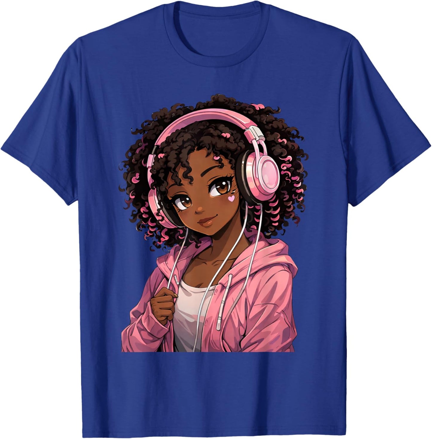 Anime Afro Black Girl African American Music Anime Merch T-Shirt - T-Shirt | Royal