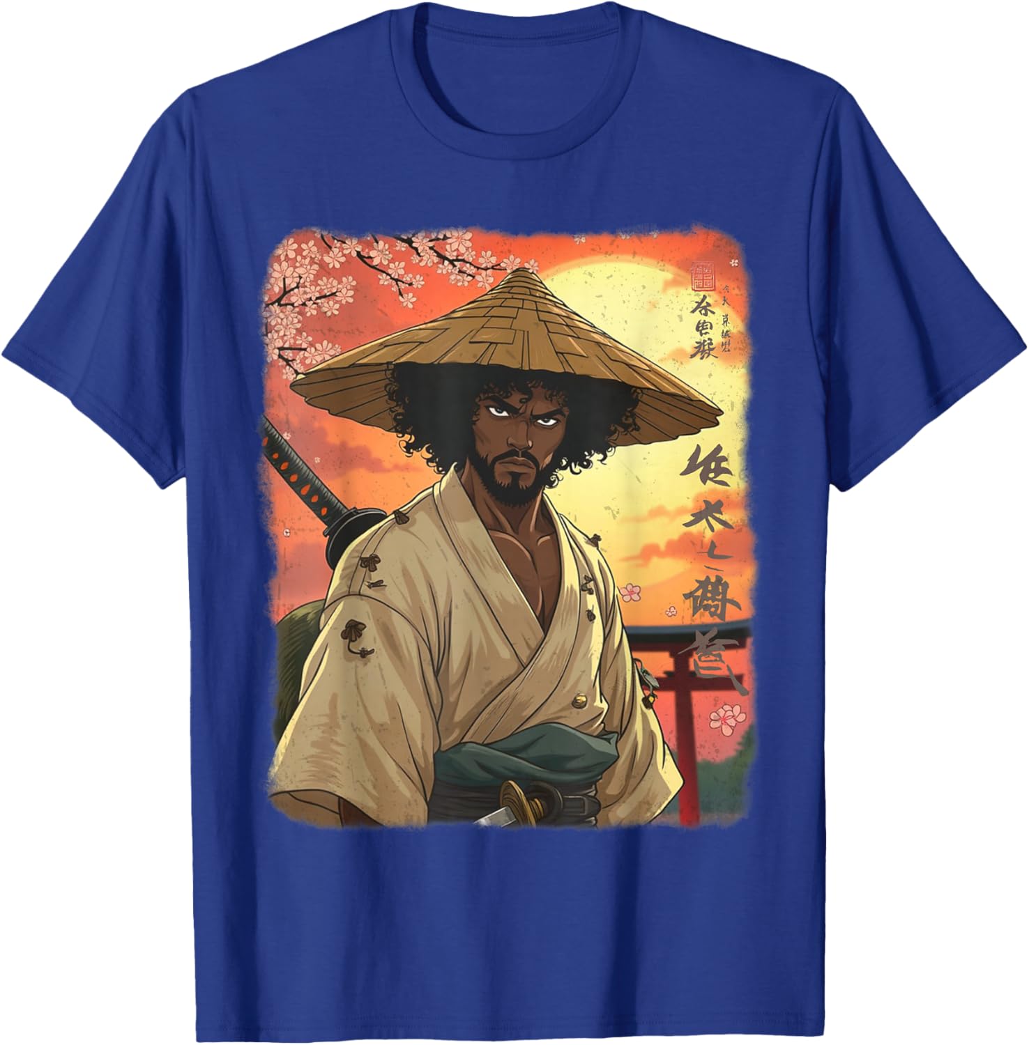Afro American Samurai African Warrior in Anime with Katana T-Shirt - T-Shirt | Royal