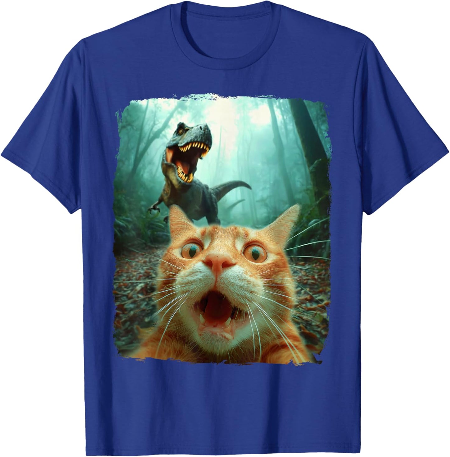 Cat Selfie with Dino T-Rex Dinosaur Humor Men Women Kids T-Shirt - T-Shirt | Royal