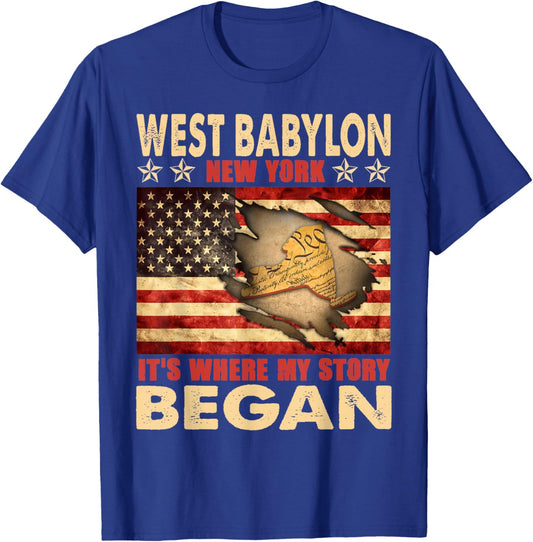 West Babylon New York USA Flag 4th Of July T-Shirt - T-Shirt | Royal