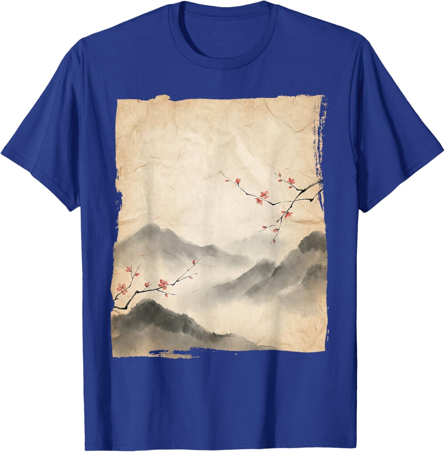 Sakura Blossom Branches Japanese Ink Painting Art T-Shirt - T-Shirt | Royal