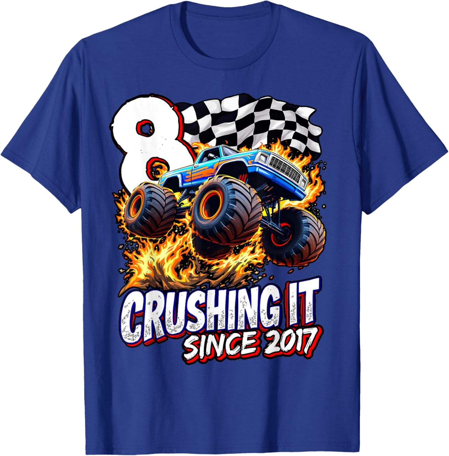 Birthday Monster Truck 8 year Old Boys 8th Party Born 2017 T-Shirt - T-Shirt | Royal