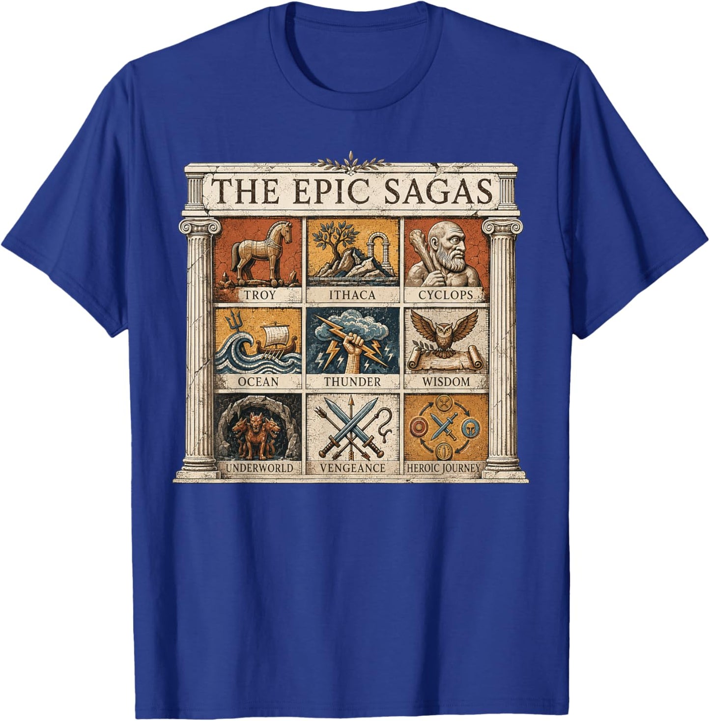 Greek Mythology Epic Sagas Odyssey Ithaca Thunder Retro T-Shirt - T-Shirt | Royal
