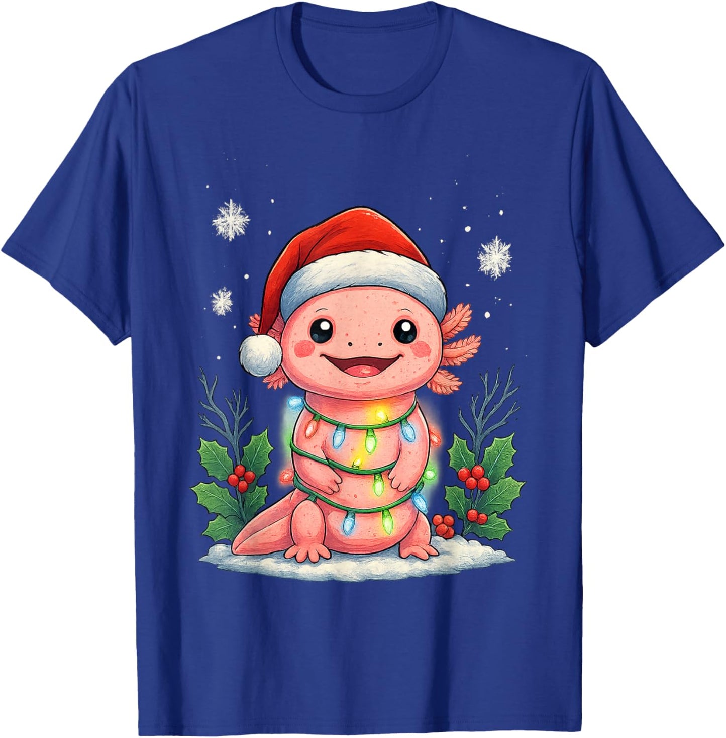 Girls Axolotl Christmas Santa Hat Funny Xmas Pajamas Kids T-Shirt - T-Shirt | Royal
