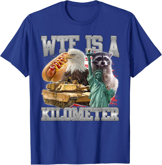 WTF is A Kilometer Meme Retro Funny USA Vintage 90s Graphic T-Shirt - T-Shirt | Royal