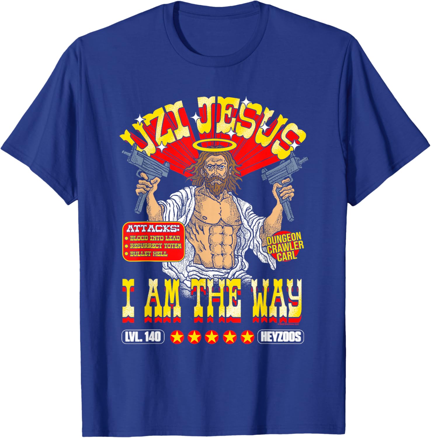 DCC Uzi Jesus I Am The Way Character Stats RPG Books T-Shirt - T-Shirt | Royal