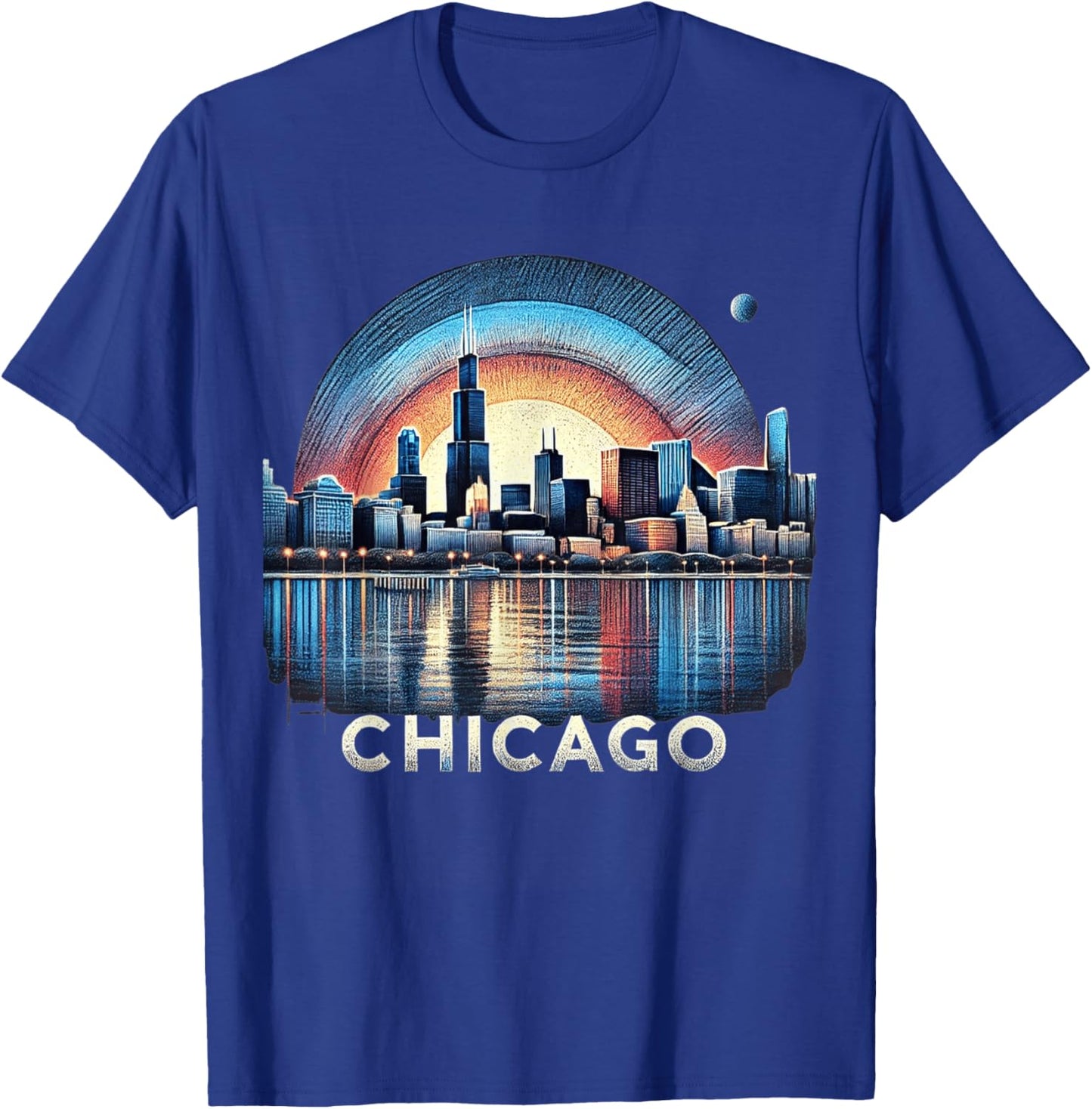 Vintage Chicago Illinois City Skyline Shirt Men Women Retro T-Shirt - T-Shirt | Royal