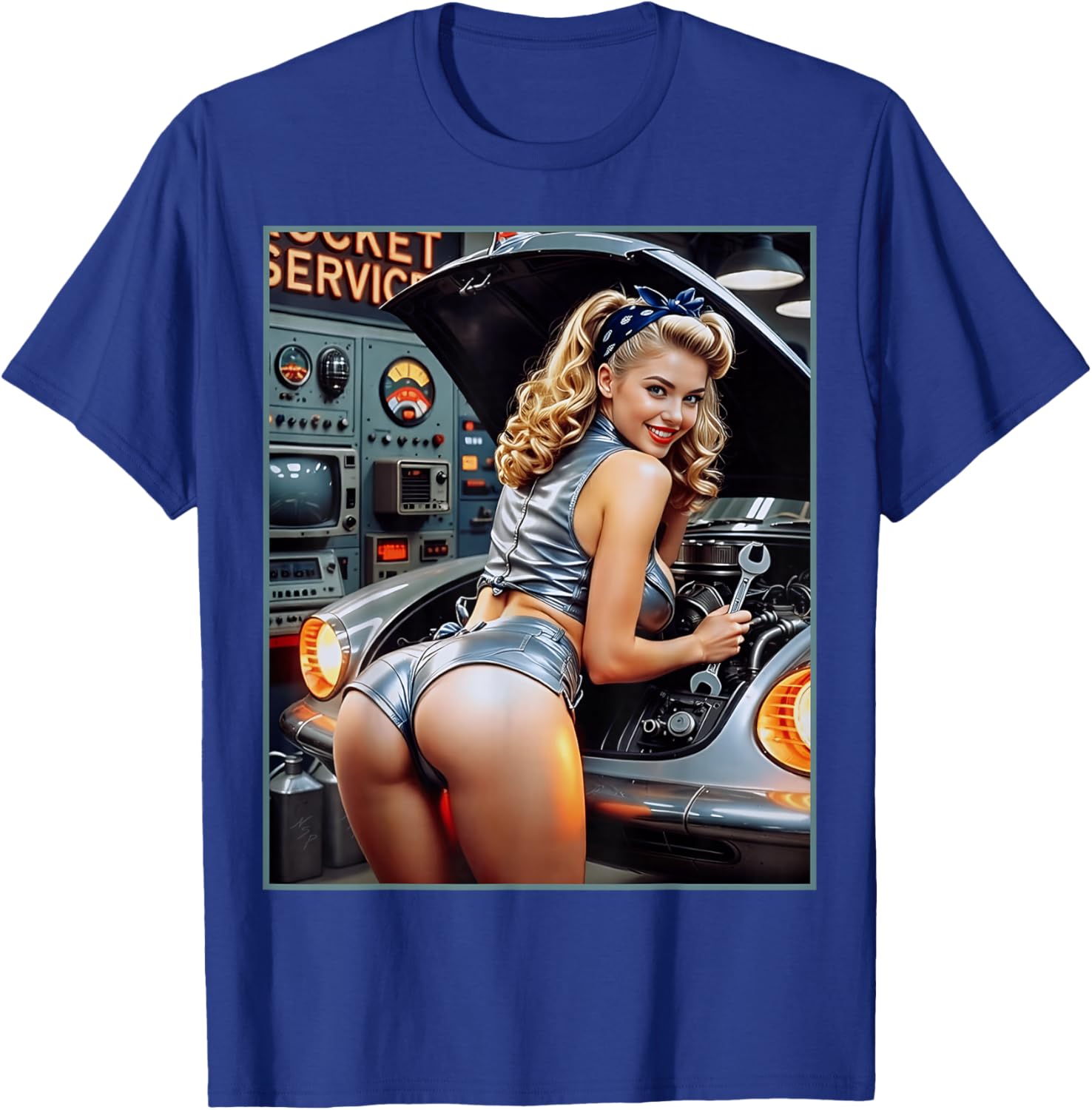 pour Homme Pinup Girl - Sexy Blonde Mechanic Pinup Girl T-Shirt - T-Shirt | Royal