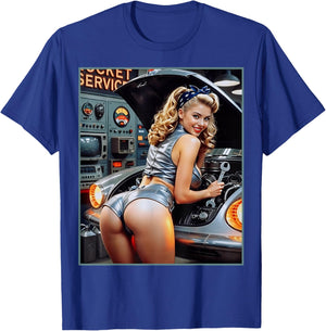 pour Homme Pinup Girl - Sexy Blonde Mechanic Pinup Girl T-Shirt - T-Shirt | Royal