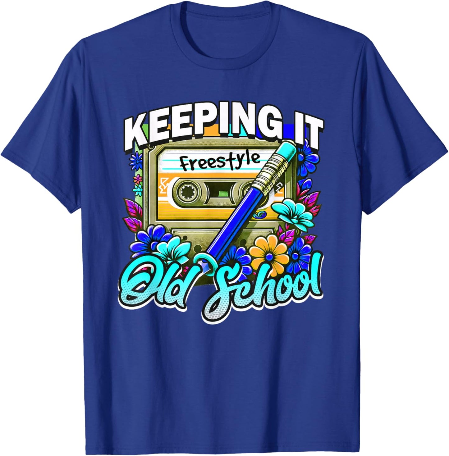 Rewind Cassette Pencil Old School Music Freestyle for 80s T-Shirt - T-Shirt | Royal