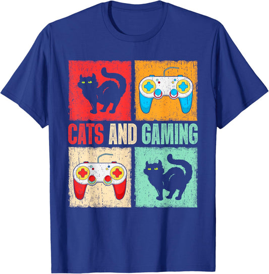 Cats And Gaming For The Cat Lover Gamer Video Game Player Women Kids T-Shirt - T-Shirt | Royal