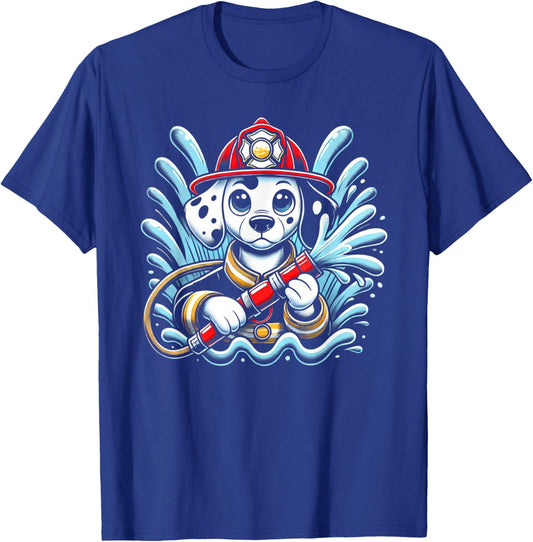 Cute Cartoon Dalmatian Dog Firefighter Fireman For Children T-Shirt - T-Shirt | Royal
