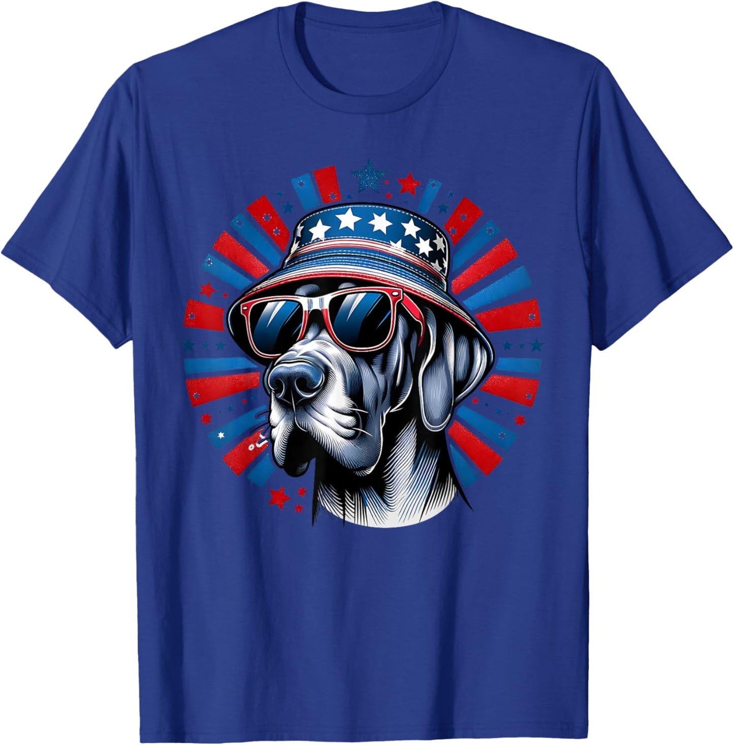 Red Blue Flag Patriotic USA 4th Of July Dog Lover Great Dane T-Shirt - T-Shirt | Royal
