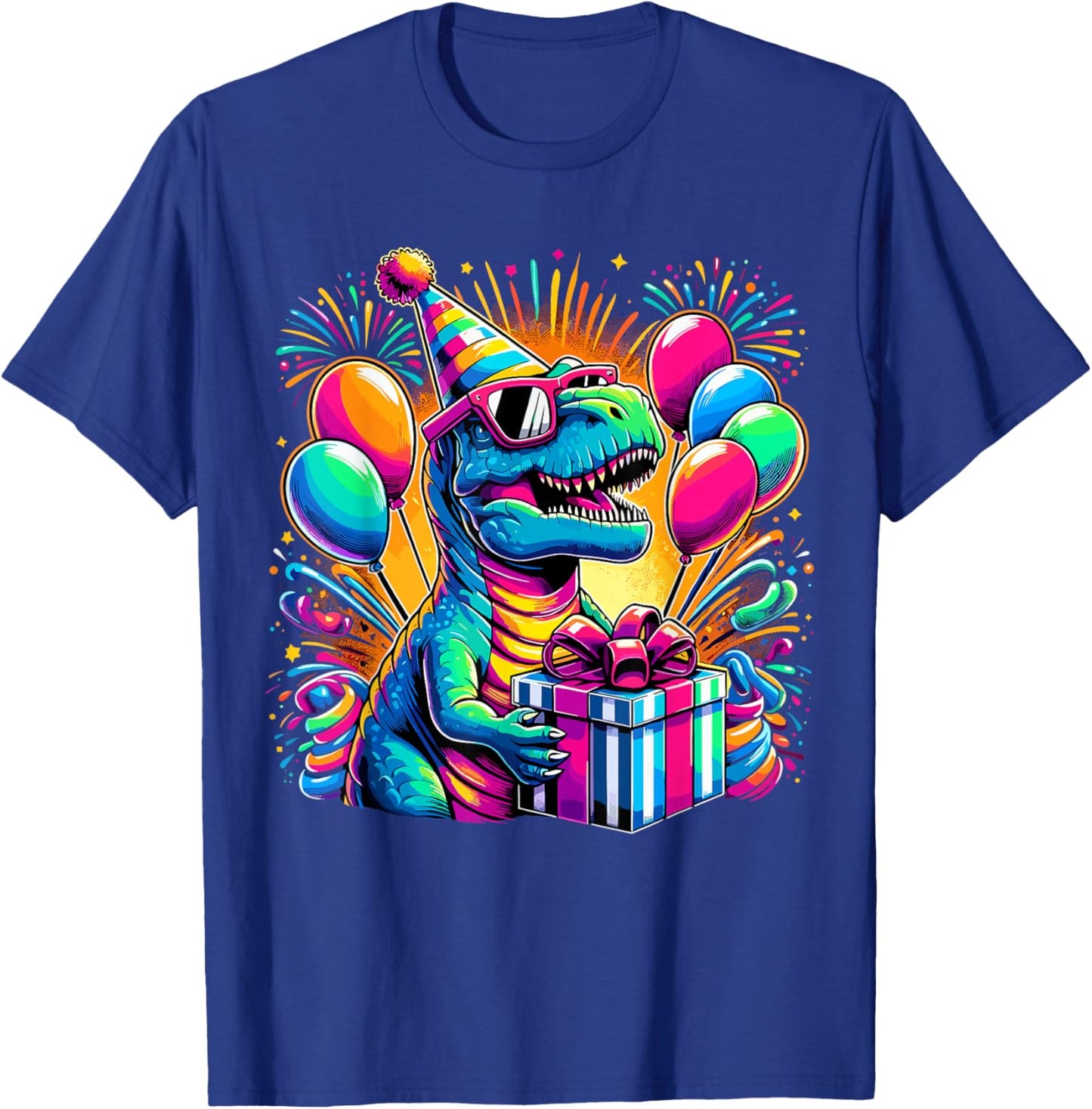 Dinosaur Birthday Party T-Rex Retro Dinosaur T-Shirt - T-Shirt | Royal