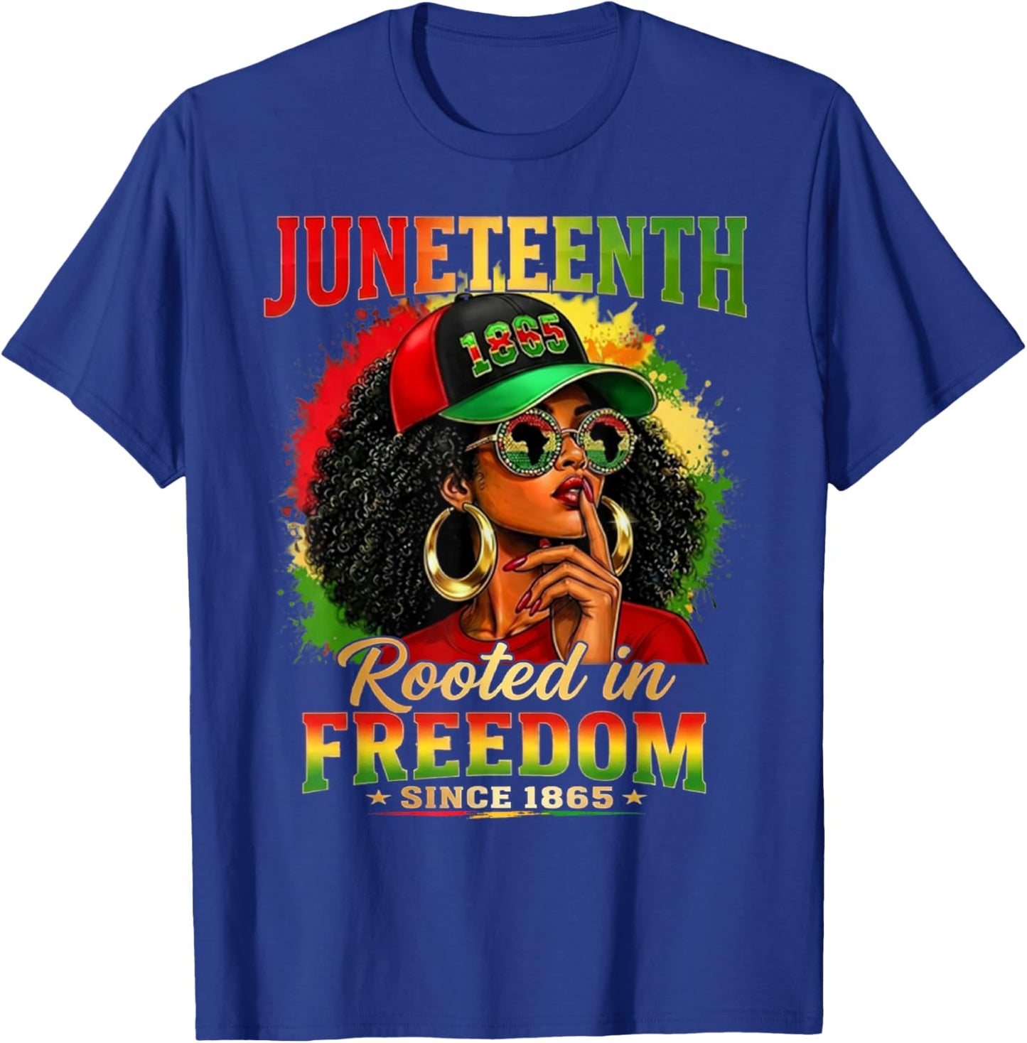Juneteenth Black Women Girls Rooted in Freedom1865 Afro T-Shirt - T-Shirt | Royal