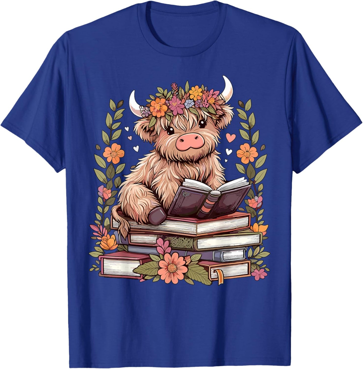 Cute Baby Highland Cow Reading Book Bookworm T-Shirt - T-Shirt | Royal