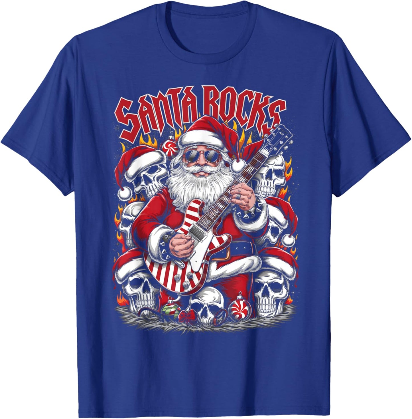 Christmas Rocker Metalhead Guitarist Santa Rocks T-Shirt - T-Shirt | Royal