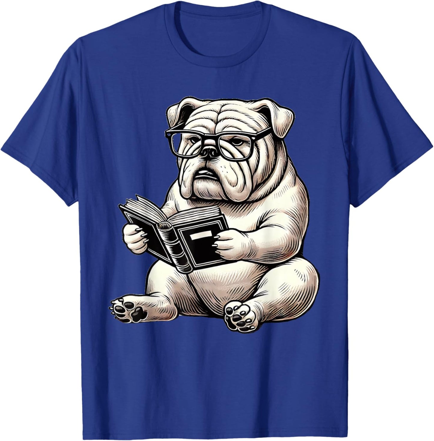 Cute Dog English Bulldog Reading Book Women Girls Kids T-Shirt - T-Shirt | Royal