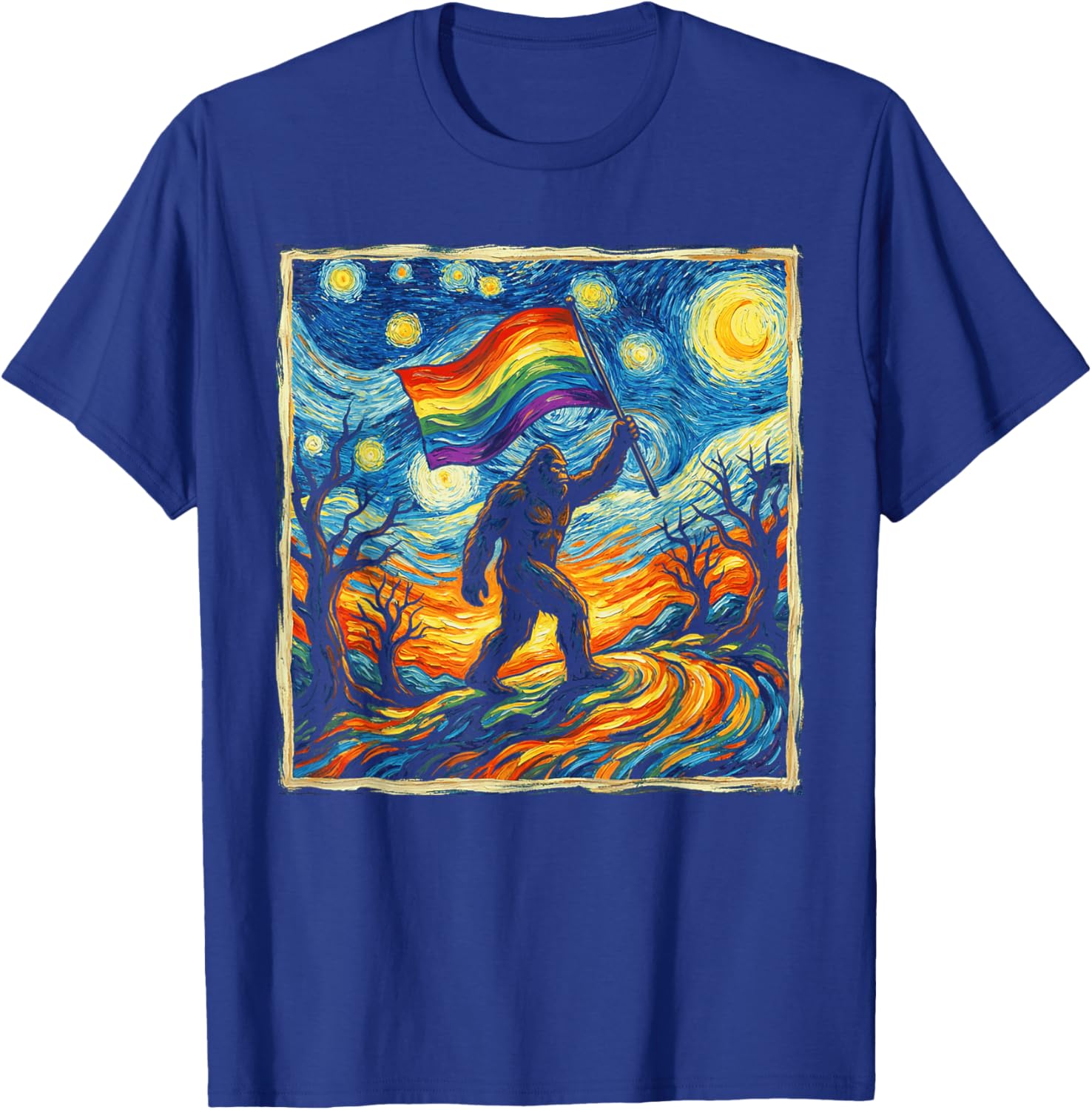 Bigfoot Starry Night Sasquatch Gay Pride LGBT Support T-Shirt - T-Shirt | Royal