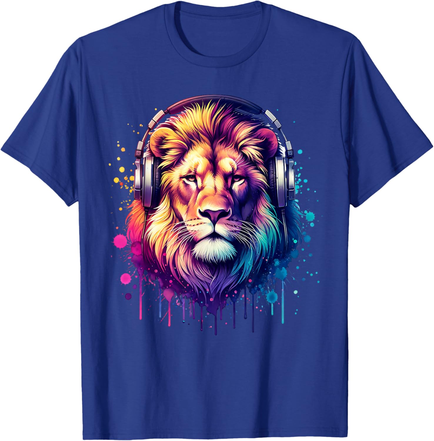 Lion With Headphones T-Shirt - T-Shirt | Royal