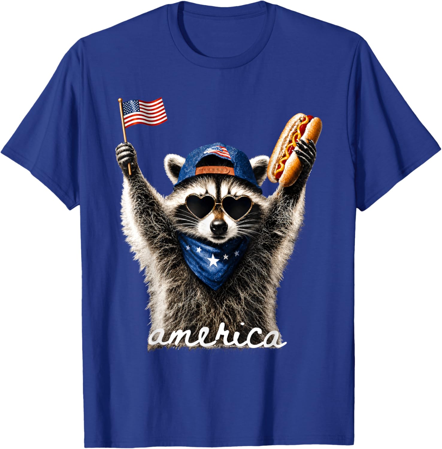 USA America Raccoon Hot Dog 1776-2026 4th of July 250 Years T-Shirt - T-Shirt | Royal